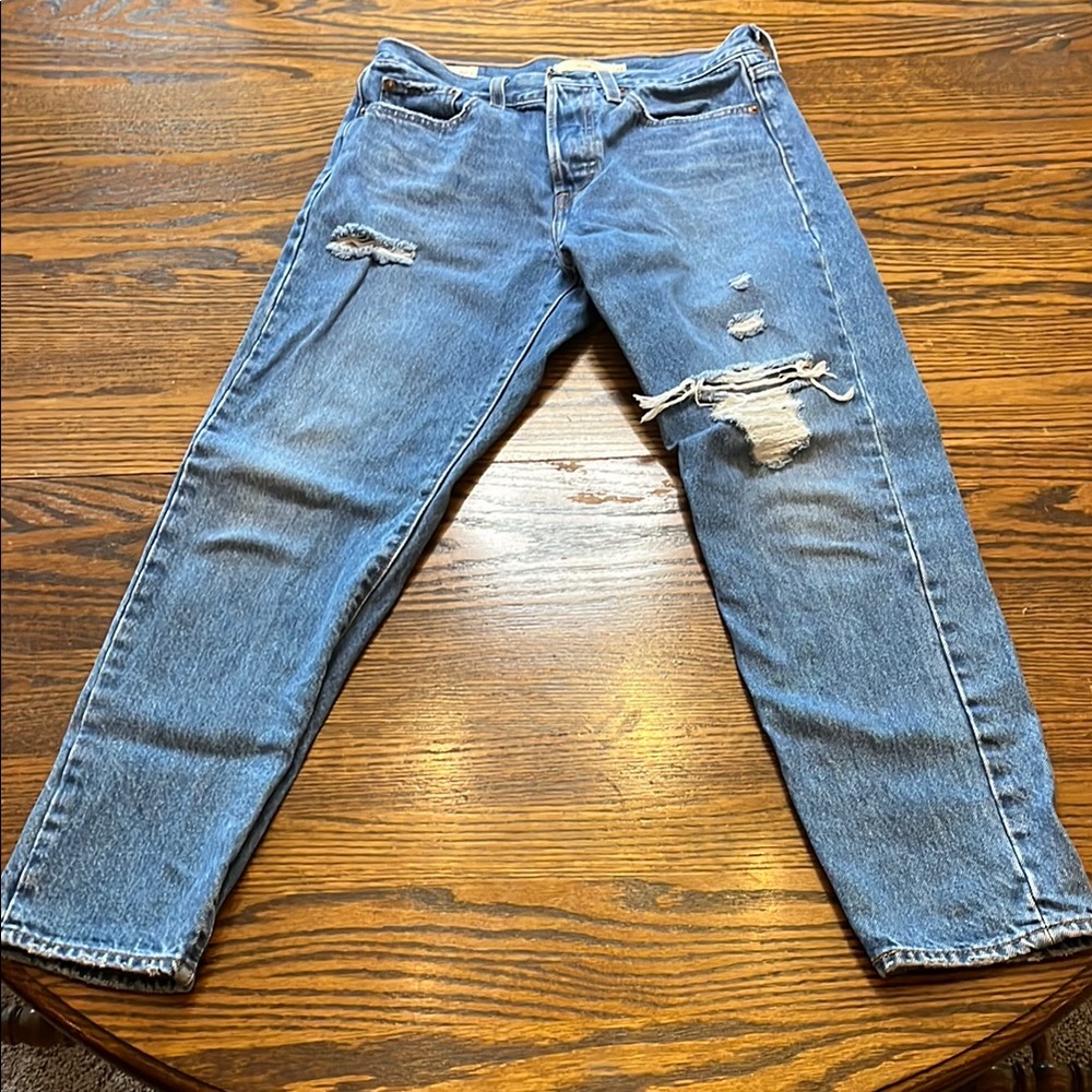 Levi's Blue Wedgie Straight Jeans 27 with Distressed Details